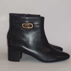 NWB Lauren Ralph Lauren Wynne Burnished Calf Leather Bootie Women size 9.5 B